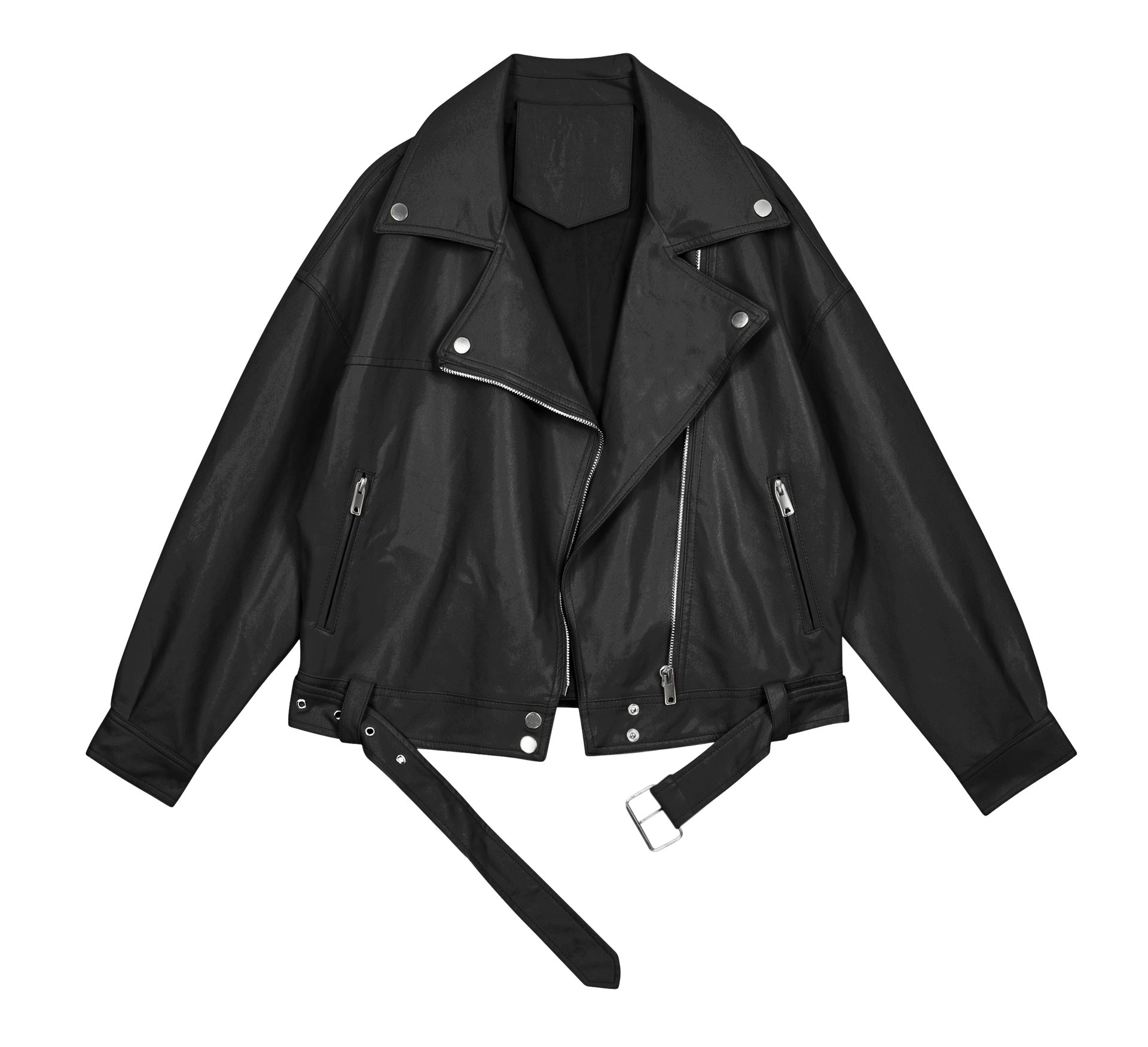 Motorcycle Leather New Suit Collar BF Wind Handsome Leather Jacket Short Coat Black