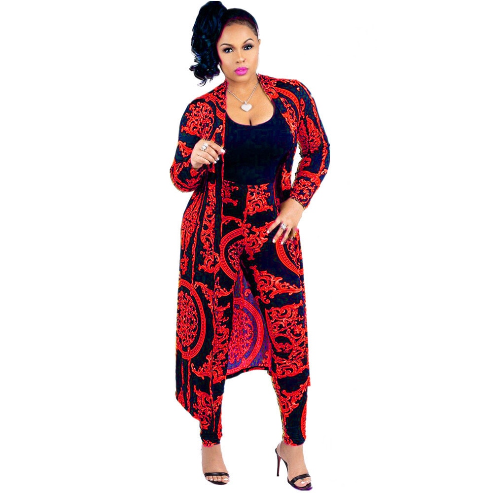 New African Print Elastic Bazin Baggy Pants Rock Style Dashiki SLeeve Famous Suit For Lady & women coat and leggings Red