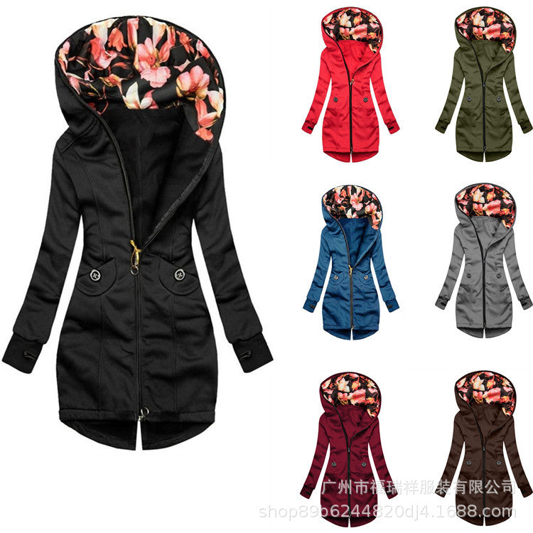 New Fashion Casual Mid Length Wild Zipper Cardigan Hooded Sweater