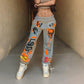 New Fashion Street Multi Pattern Printed Thickened Warm Casual Pants Grey
