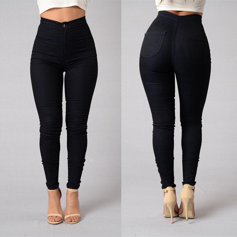 Candy Color Skinny Thin High Waist Stretch Pencil Pants Black