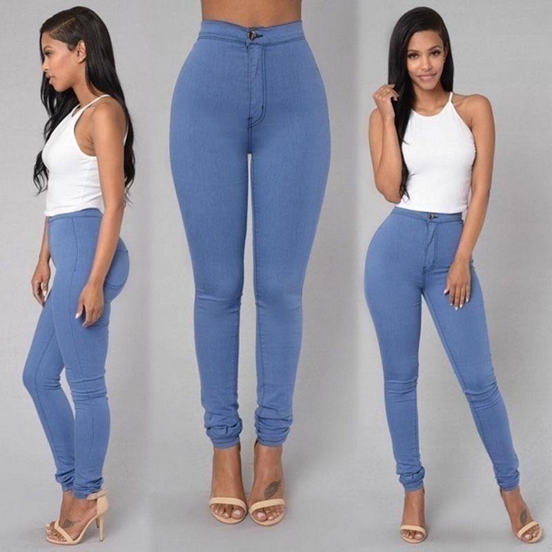 Candy Color Skinny Thin High Waist Stretch Pencil Pants Light blue