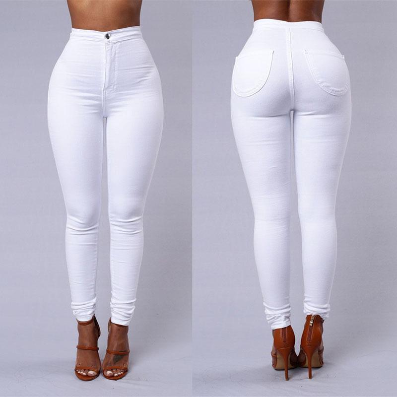 Candy Color Skinny Thin High Waist Stretch Pencil Pants White