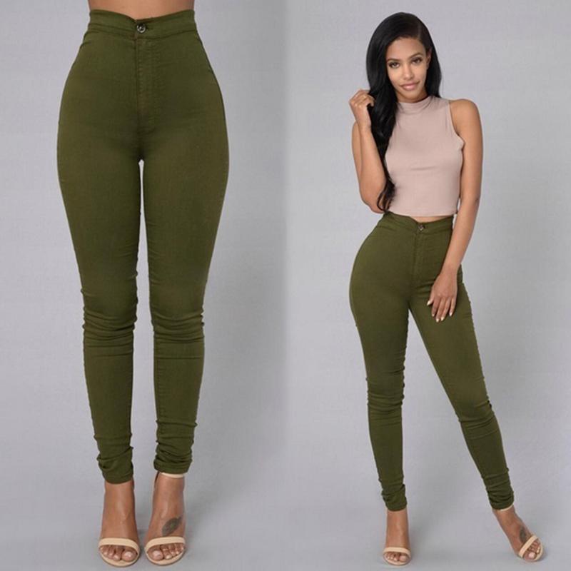 Candy Color Skinny Thin High Waist Stretch Pencil Pants Green
