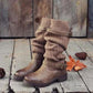 New Trendy Belt Buckle Cloth Leather Retro Boots