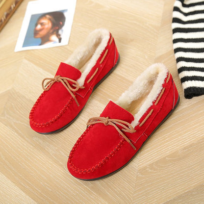 New Warm Velvet Flat Bottom Casual Comfy Shoe Red