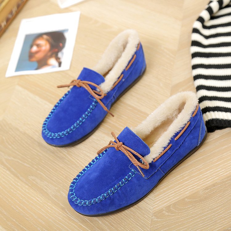 New Warm Velvet Flat Bottom Casual Comfy Shoe Light blue