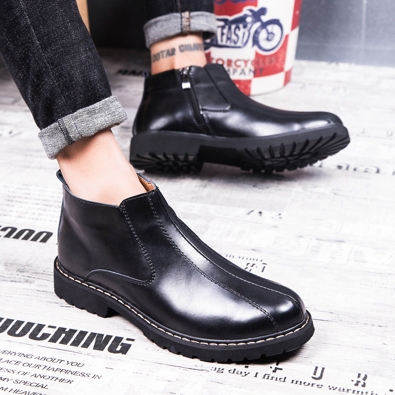 New Winter Boots Leather Martin retro round boots fashion leather shoes boots youth