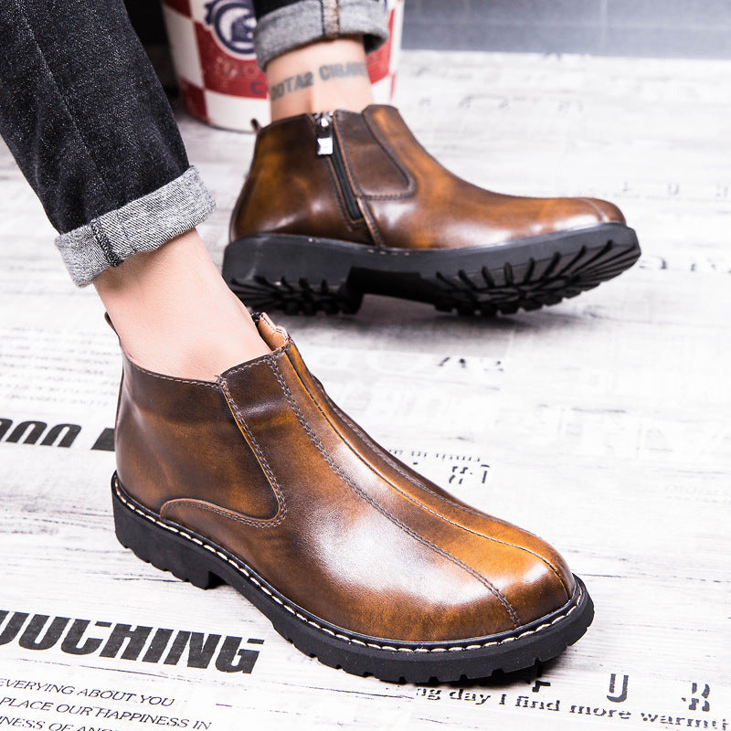 New Winter Boots Leather Martin retro round boots fashion leather shoes boots youth