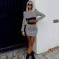 New Winter Style Printed Exposed Navel Slim Waist Top Skirt Outfit