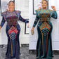 New Winter Women Bazin Rich African Ethnic Printed Rhinestone Dress Autumn Velvet Fashion Exotic Party Maxi Dresses For Women