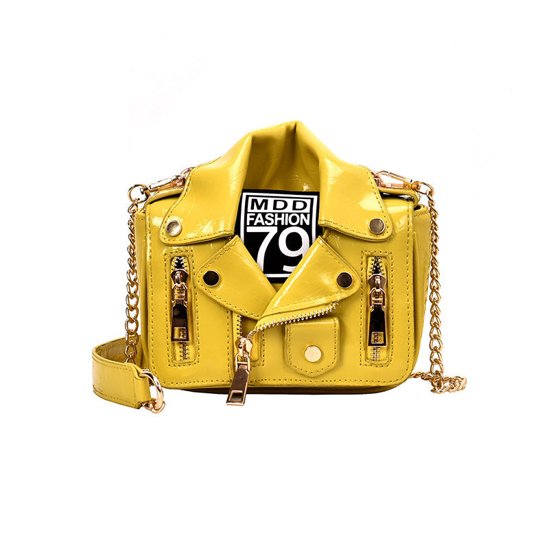 Oil Leather Jacket Small Suit Bag Female Spring And Summer New Chain Bag Korean Version Fashion One Shoulder Messenger Bag Bags Yellow