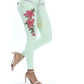 Embroidered Tight Elastic Flowery Jeans Light green