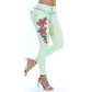Embroidered Tight Elastic Flowery Jeans Blue L