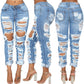 Super Distressed Stretch Elastic Jeans Blue