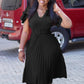 Pleated High Waist Short Sleeves A Line Modest African Office Dress black
