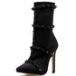 Mid Length Winter Elastic Cloth Rivet Pointed Straps Stiletto High Heels