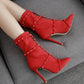 Plus Size Short Boots Winter New Elastic Cloth Rivet Pointed Toe All match Stiletto High Heels Red 35