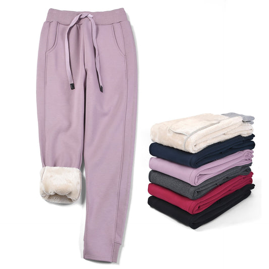 Plus velvet padded sweatpants women high waisted loose fitting feet warm in autumn and winter lamb wool