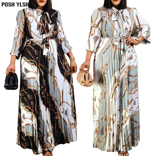 Print Pleated Dress Spring Clothes African Dresses For Women Club Outfit Dashiki Ankara Evening Party Robe Femme Africa Clothing
