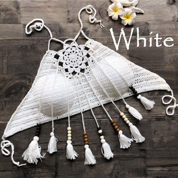 Push Up Tassel Crochet Dream Catcher Top White