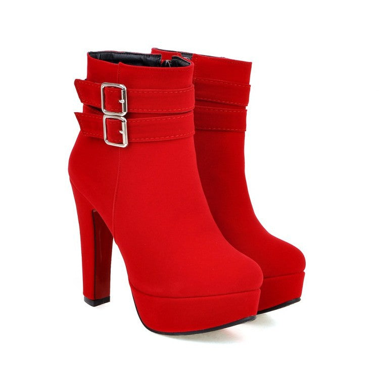High Heel Double Buckle Boots Red 40