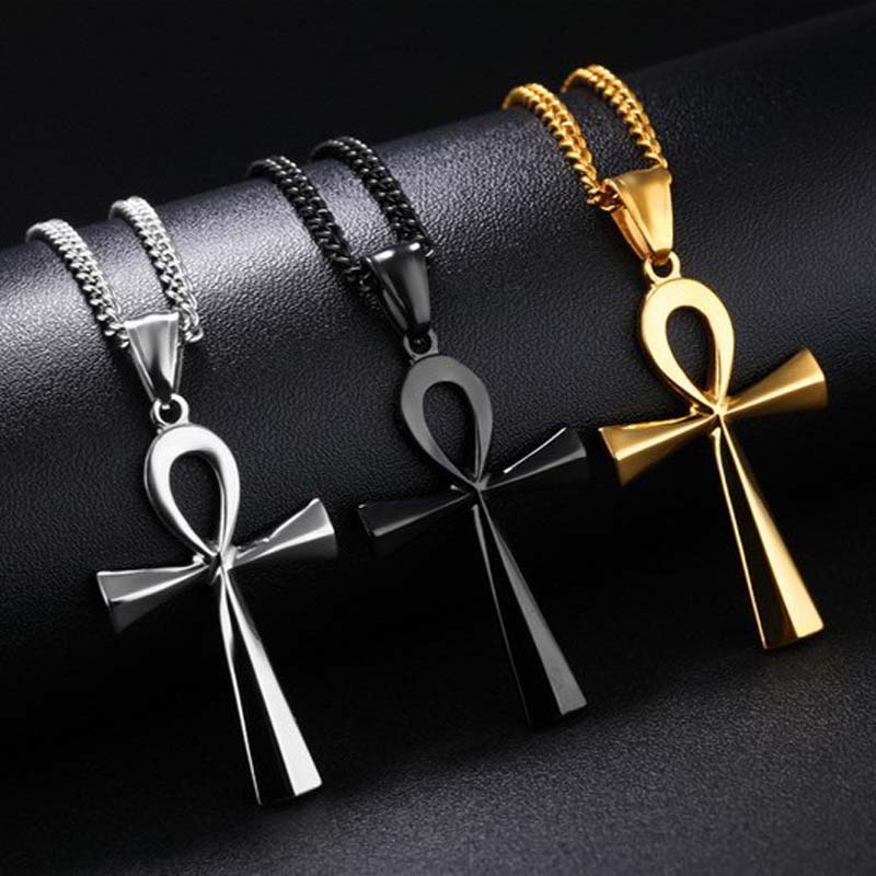 Religion Egyptian Ankh Crucifix Necklaces Pendants Stainless Steel Symbol of Life Unisex Cross Necklaces Jewelry Gifts