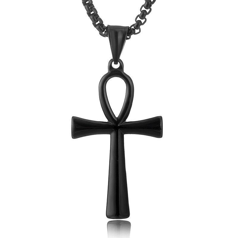 Religion Egyptian Ankh Crucifix Necklaces Pendants Stainless Steel Symbol of Life Unisex Cross Necklaces Jewelry Gifts style 2 black 60cm