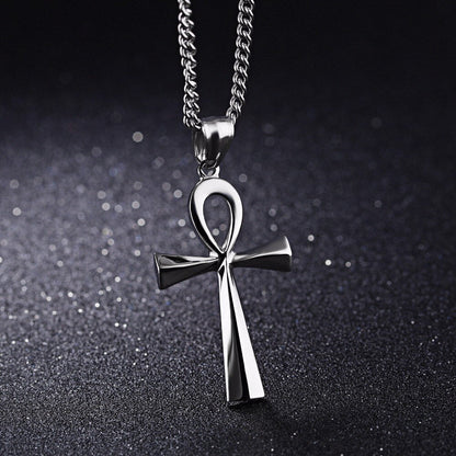 Religion Egyptian Ankh Crucifix Necklaces Pendants Stainless Steel Symbol of Life Unisex Cross Necklaces Jewelry Gifts style 1 silver 60cm