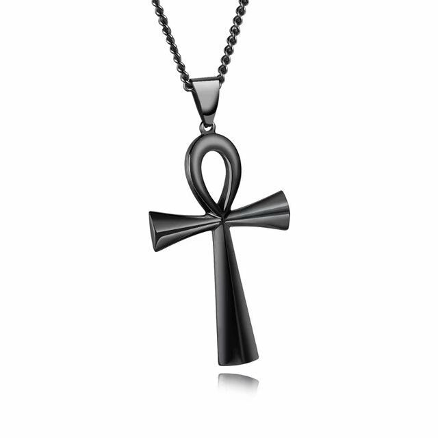 Religion Egyptian Ankh Crucifix Necklaces Pendants Stainless Steel Symbol of Life Unisex Cross Necklaces Jewelry Gifts style 1 black 60cm
