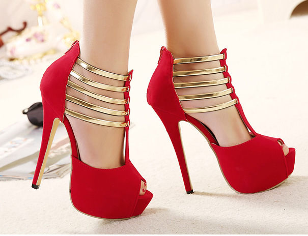 Rome Exhibition Gorgeous High heeled Metal High heeled Shoes 0413 Red