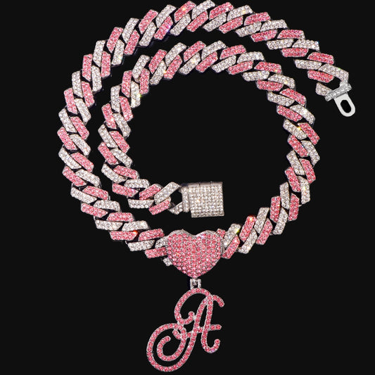 Hip Hop Bling Iced Out Cursive Initial Letter Necklace