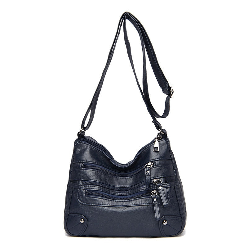 High Quality Women's Soft Leather Shoulder Bags Multi-Layer Vintage Crossbody Bag Luxury Designer Female Handbag and Purse dark blue1