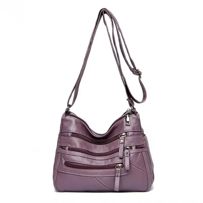 High Quality Women's Soft Leather Shoulder Bags Multi-Layer Vintage Crossbody Bag Luxury Designer Female Handbag and Purse purple5
