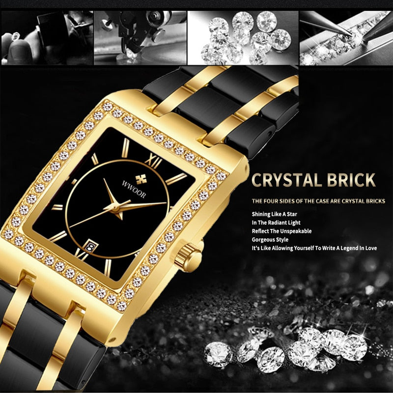 WWOOR Reloj New Fashion Ladies Diamond Watch Top Brand Luxury Square Wrist Watch Simple Women Dress Small Watch Relogio Feminino