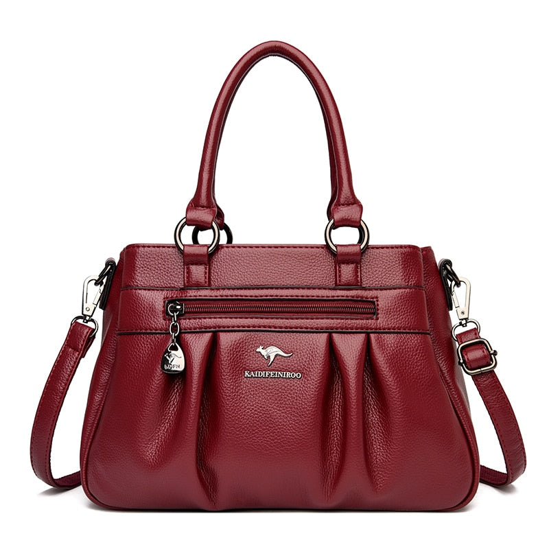 Luxury Handbags Women Bags Designer 3 Layers Leather Hand Bags Big Capacity Tote Bag for Women Vintage Top-handle Shoulder Bags Wine Red