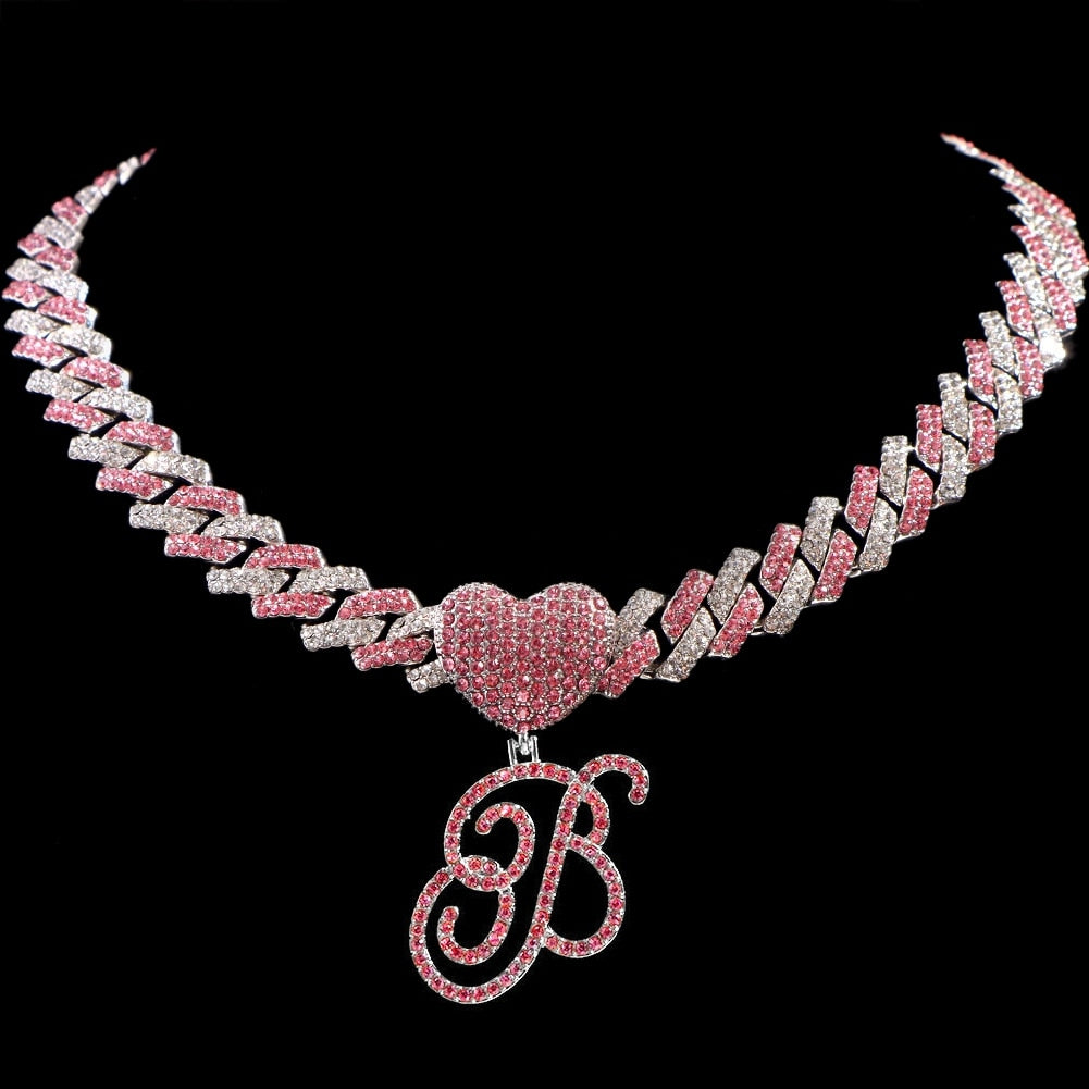 Hip Hop Bling Iced Out Cursive Initial Letter Necklace B
