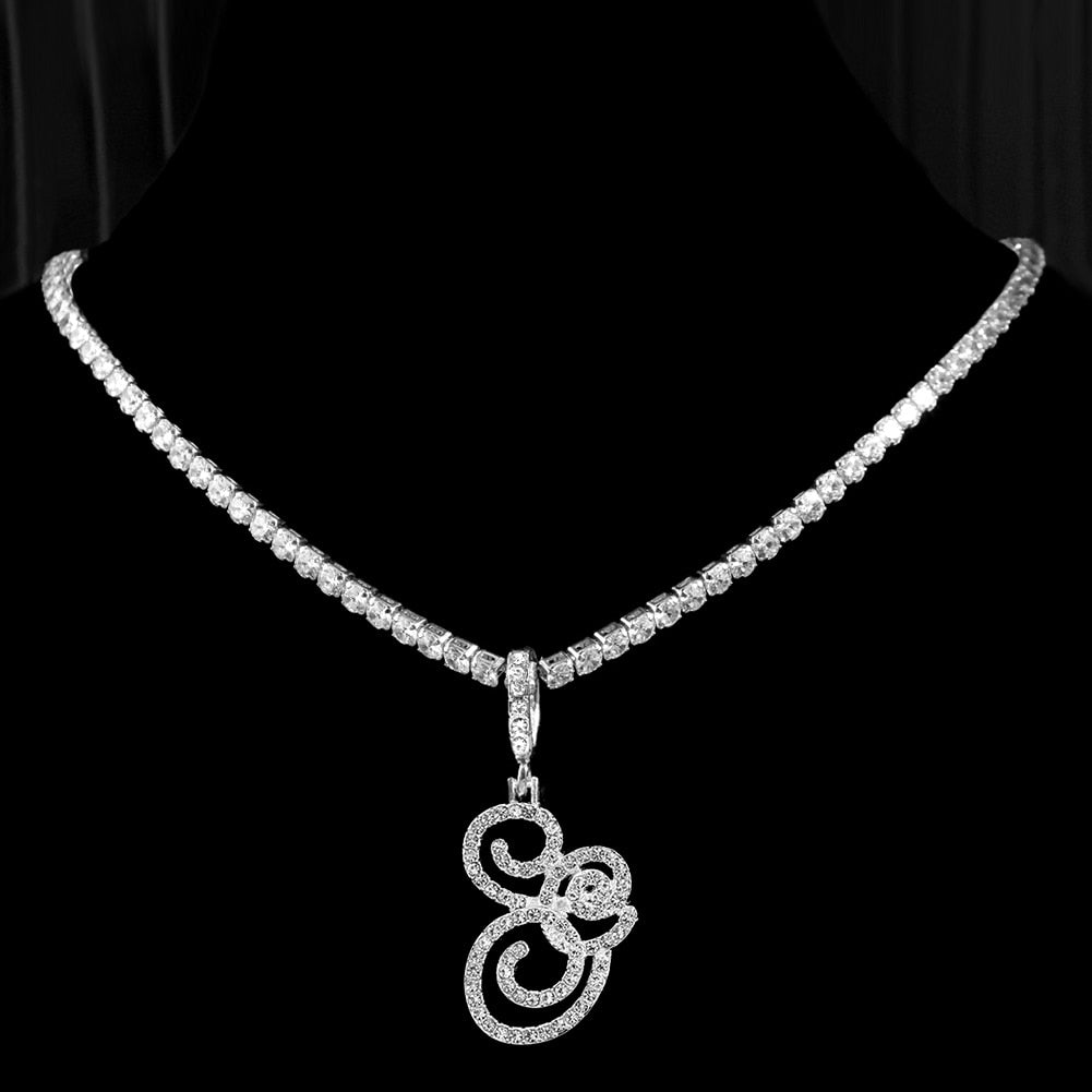 New Cursive Letters Cubic Zirconia Chain Intial Name Necklace Hip Hop Jewelry Gold Silver Color CZ 26 Alphabet Pendant Necklaces G 18inch Zircon chain