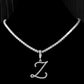 New Cursive Alphabet Pendant Necklace Z 18inch Zircon chain