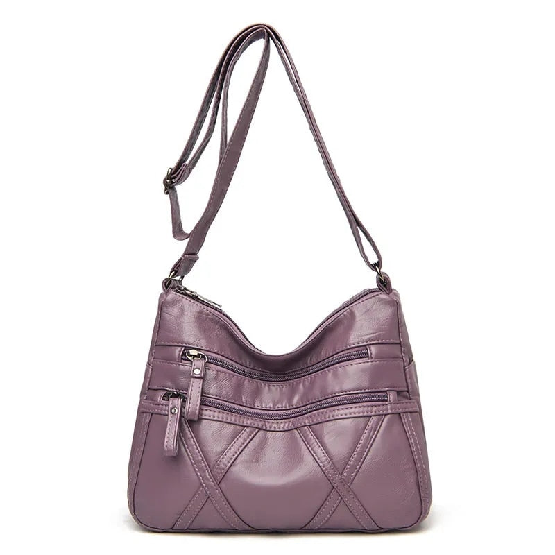 High Quality Women's Soft Leather Shoulder Bags Multi-Layer Vintage Crossbody Bag Luxury Designer Female Handbag and Purse purple4
