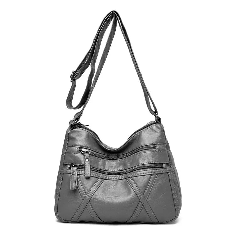 High Quality Women's Soft Leather Shoulder Bags Multi-Layer Vintage Crossbody Bag Luxury Designer Female Handbag and Purse gray4