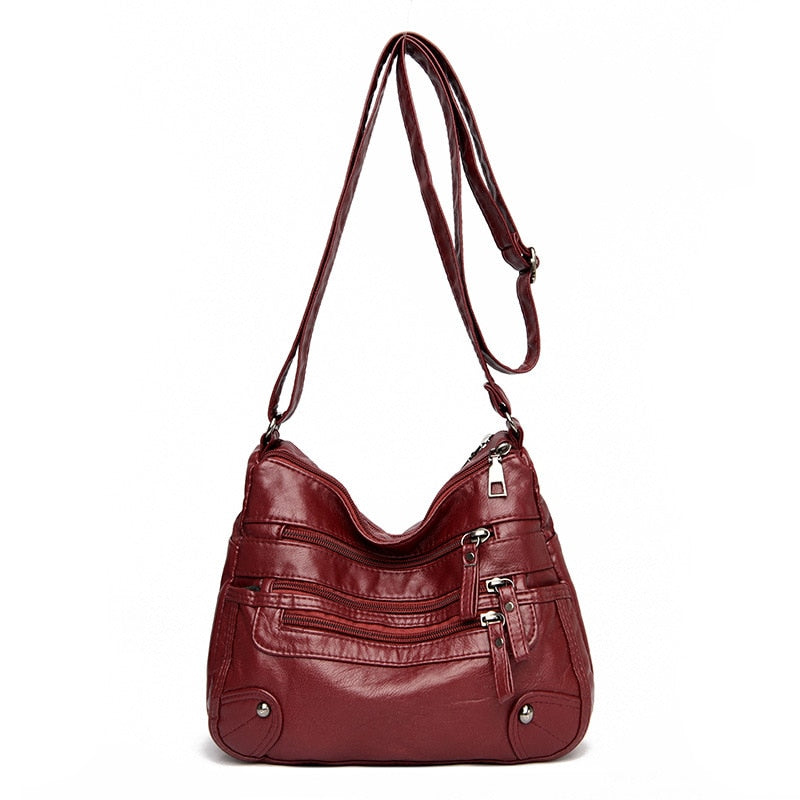 High Quality Women's Soft Leather Shoulder Bags Multi-Layer Vintage Crossbody Bag Luxury Designer Female Handbag and Purse wine red1