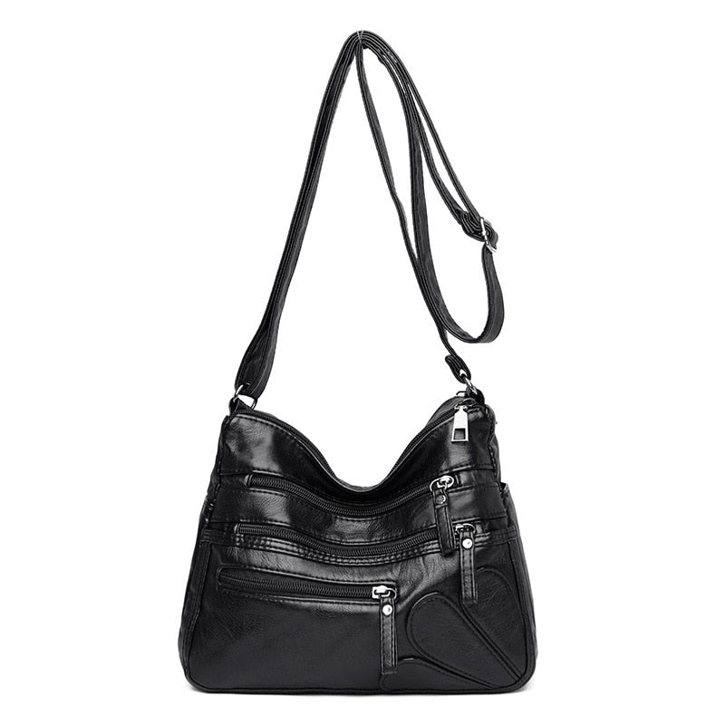 High Quality Women's Soft Leather Shoulder Bags Multi-Layer Vintage Crossbody Bag Luxury Designer Female Handbag and Purse black2