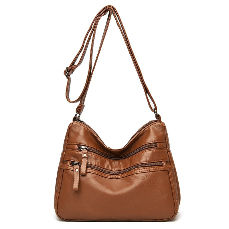 High Quality Women's Soft Leather Shoulder Bags Multi-Layer Vintage Crossbody Bag Luxury Designer Female Handbag and Purse yellow brown3