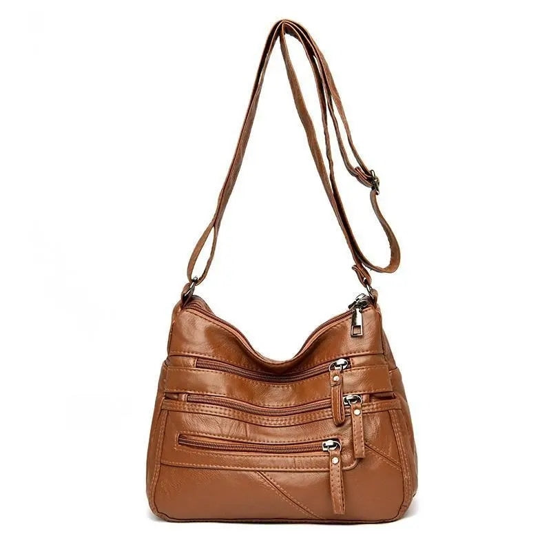 High Quality Women's Soft Leather Shoulder Bags Multi-Layer Vintage Crossbody Bag Luxury Designer Female Handbag and Purse brown5