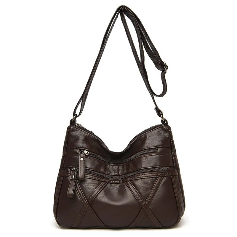 High Quality Women's Soft Leather Shoulder Bags Multi-Layer Vintage Crossbody Bag Luxury Designer Female Handbag and Purse coffee4
