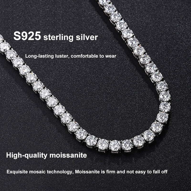 925 Sterling Silver Real Moissanite Certified Tennis Necklace