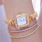 New Fashion Diamond Watch For Women Luxury Crystal 3PCS Rose Gold Quartz Watch Wristwatch Analog Dress Female Clock Ladies Reloj Gold Set 4