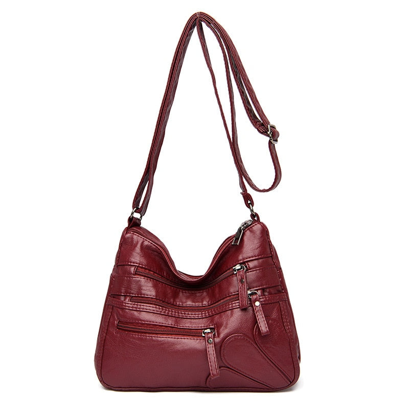 High Quality Women's Soft Leather Shoulder Bags Multi-Layer Vintage Crossbody Bag Luxury Designer Female Handbag and Purse red2
