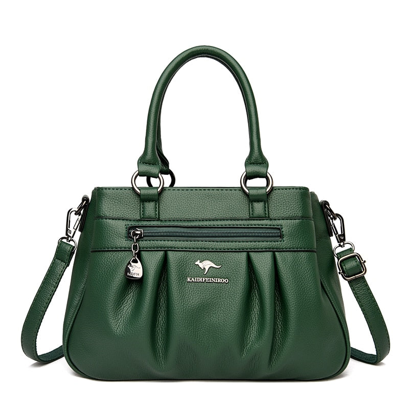 Luxury Handbags Women Bags Designer 3 Layers Leather Hand Bags Big Capacity Tote Bag for Women Vintage Top-handle Shoulder Bags Green